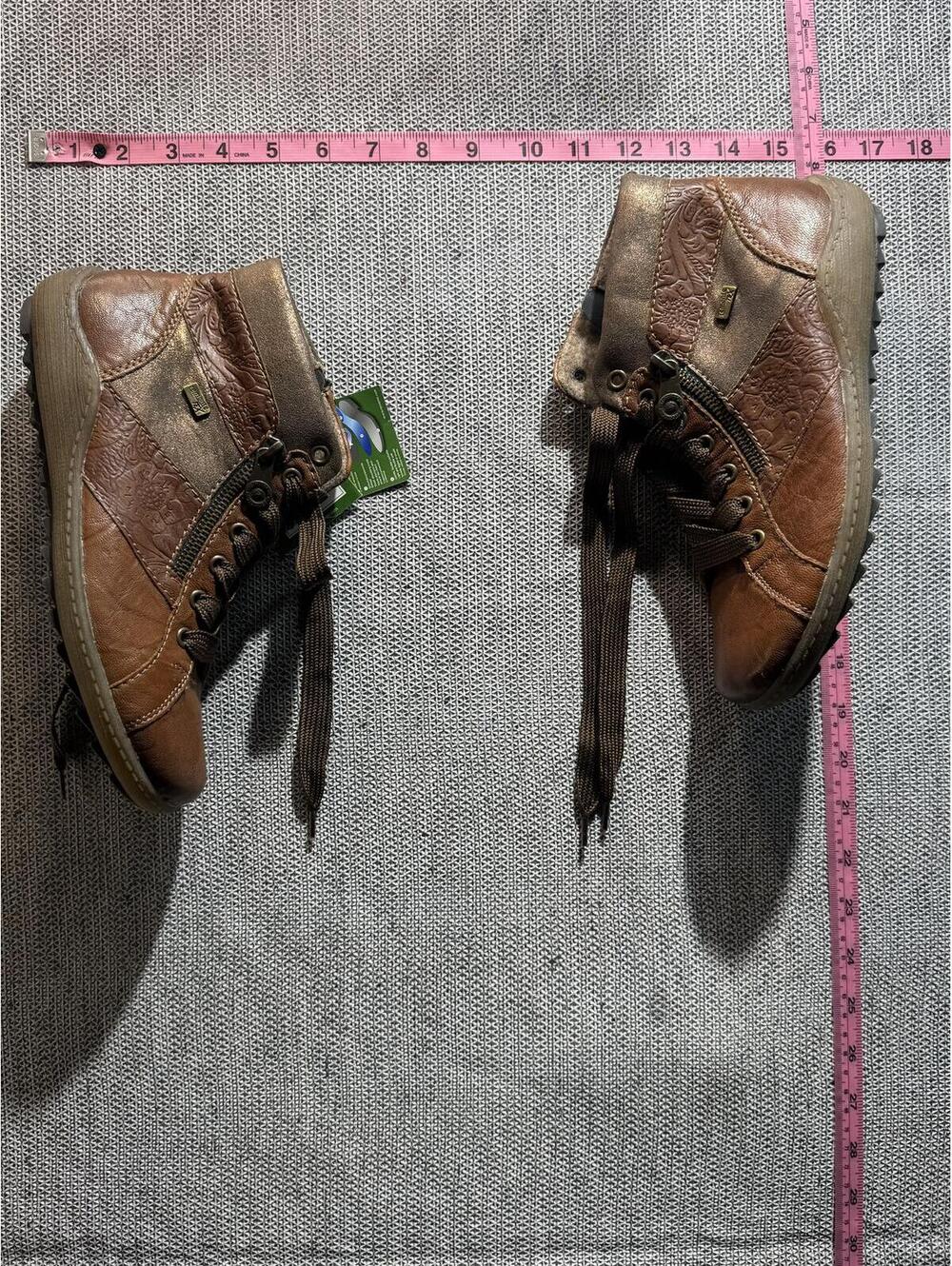 Remonte Brown Leather Lace-Up Ankle Boots Side Zip  US 7.5